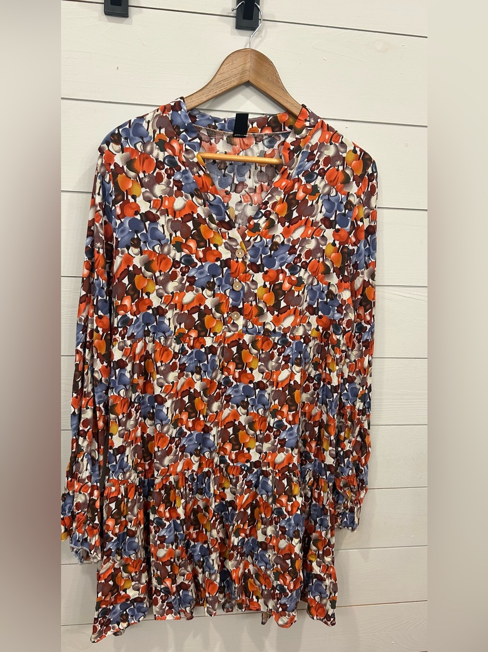 SHEIN Orange, Blue & Brown Floral Button Front Dress